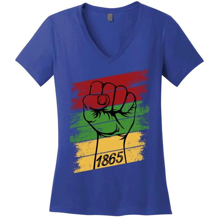 Juneteenth Fist Black Independence Day Melanin African Pride Gift Women's V-Neck T-Shirt