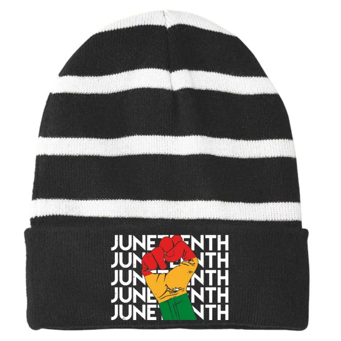 Juneteenth Fist Black Pride Striped Beanie with Solid Band