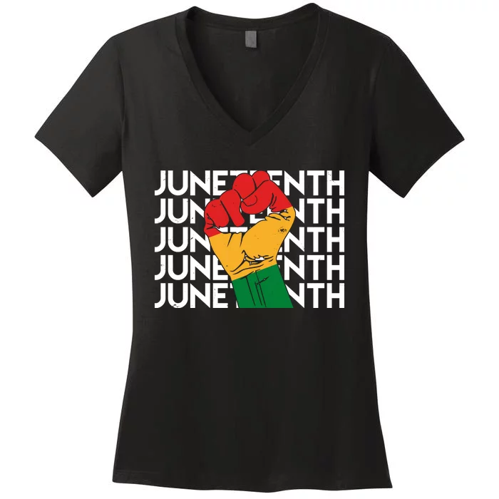 Juneteenth Fist Black Pride Women's V-Neck T-Shirt