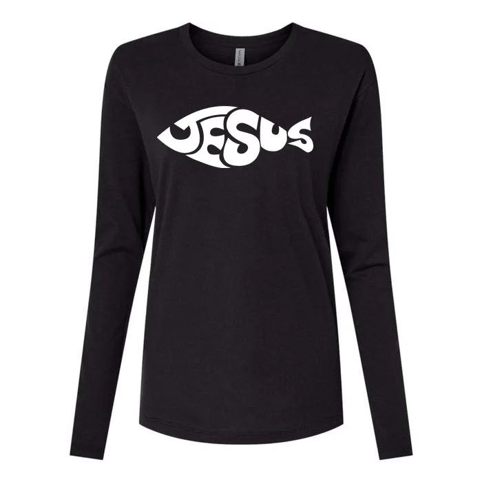 Jesus Fish Christian Womens Cotton Relaxed Long Sleeve T-Shirt