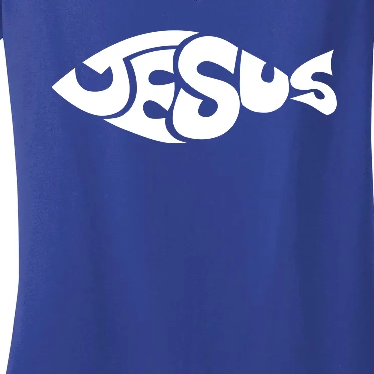 Jesus Fish Christian Women's V-Neck T-Shirt