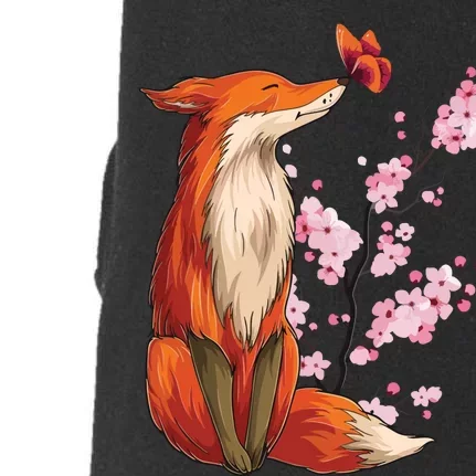 Japanese Fox Cherry Blossom Flower Sakura Trees Kawaii Doggie 3-End Fleece Hoodie