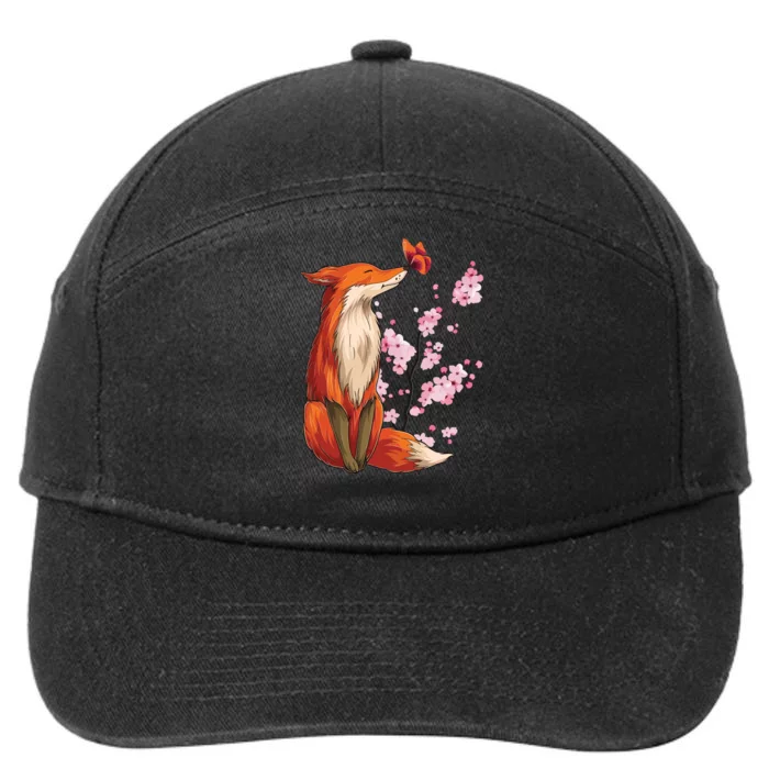 Japanese Fox Cherry Blossom Flower Sakura Trees Kawaii 7-Panel Snapback Hat