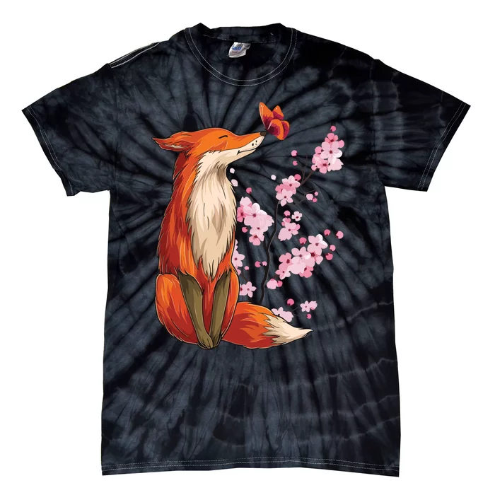 Japanese Fox Cherry Blossom Flower Sakura Trees Kawaii Tie-Dye T-Shirt