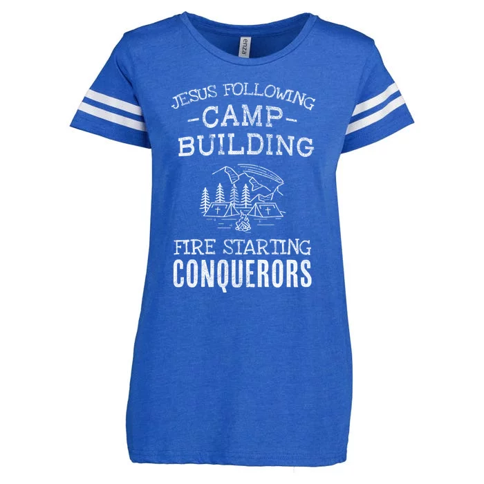 Jesus Following Camp Building Fire Starting Conquerors Based On Joshua 1:9 Enza Ladies Jersey Football T-Shirt