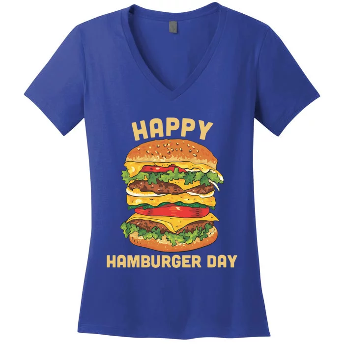 Junk Food Cheeseburger Hamburger Day Burger Fries Gift Women's V-Neck T-Shirt