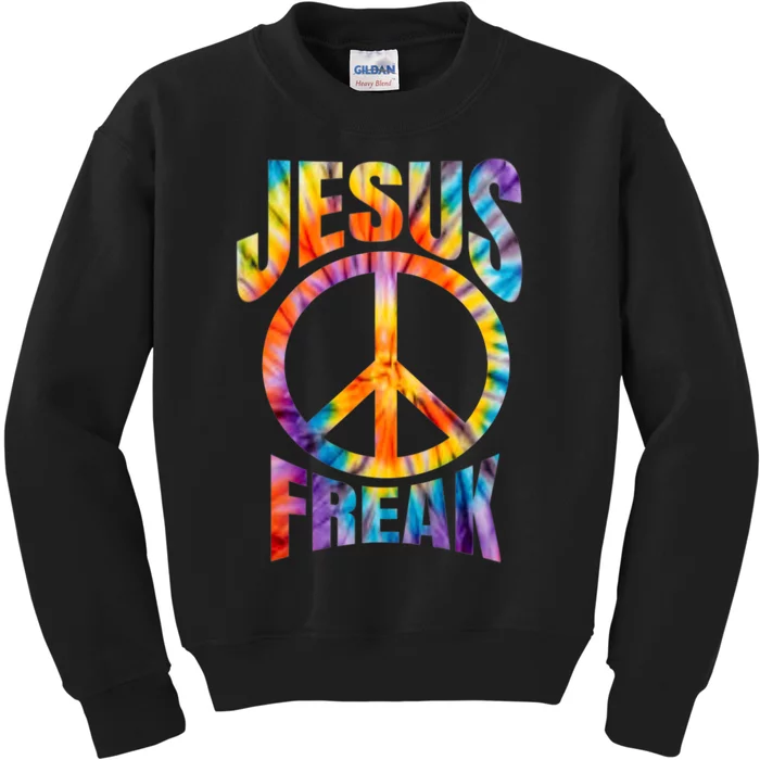 Jesus Freak Christian Retro Tie Dye Lettering Kids Sweatshirt