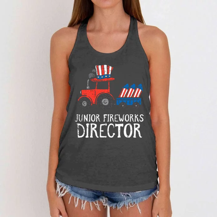 Junior Fireworks Director Tractor 4th Of July Kids Women's Knotted Racerback Tank