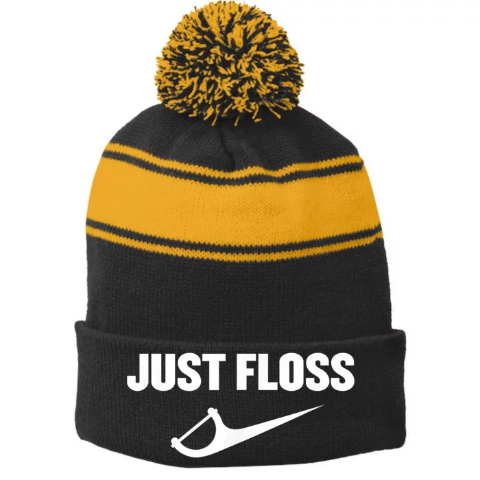 Just Floss Dental Hygienist Or Dental Office Stripe Pom Pom Beanie