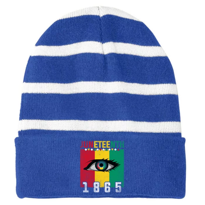 Juneteenth Flag Eye Black History Month African American Meaningful Gift Striped Beanie with Solid Band