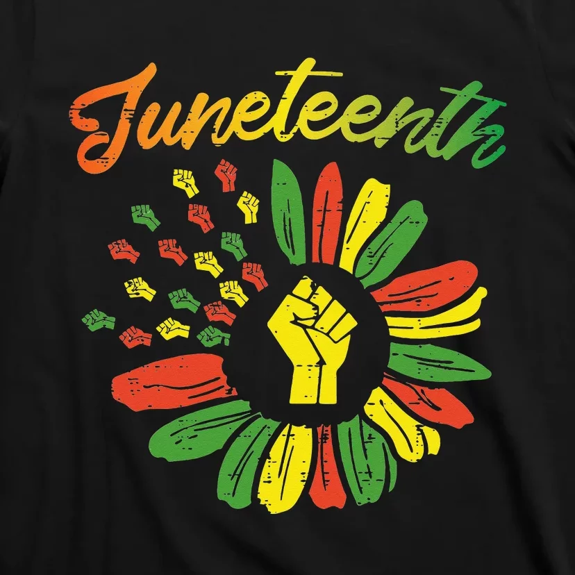 Juneteenth Flag Fist Daisy 1865 Black Pride African T-Shirt