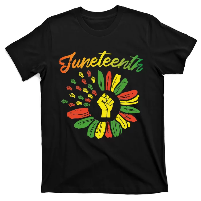 Juneteenth Flag Fist Daisy 1865 Black Pride African T-Shirt