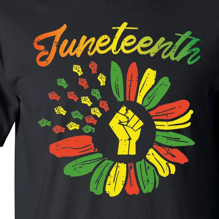 Juneteenth Flag Fist Daisy 1865 Black Pride African Tall T-Shirt