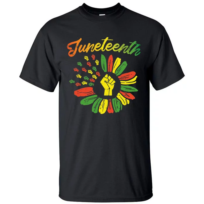 Juneteenth Flag Fist Daisy 1865 Black Pride African Tall T-Shirt