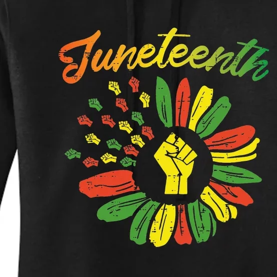 Juneteenth Flag Fist Daisy 1865 Black Pride African Women's Pullover Hoodie