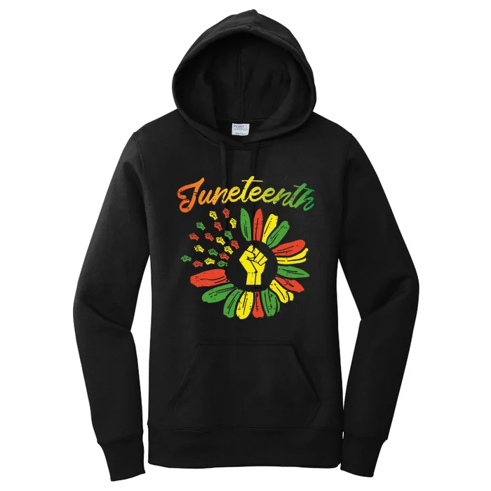 Juneteenth Flag Fist Daisy 1865 Black Pride African Women's Pullover Hoodie