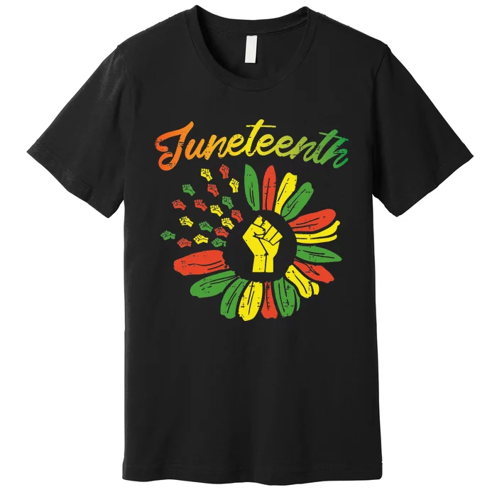 Juneteenth Flag Fist Daisy 1865 Black Pride African Premium T-Shirt