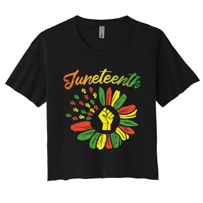 Juneteenth Flag Fist Daisy 1865 Black Pride African Women's Crop Top Tee