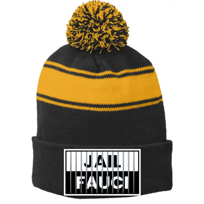 Jail Fauci Funny Fauci For Jail Stripe Pom Pom Beanie