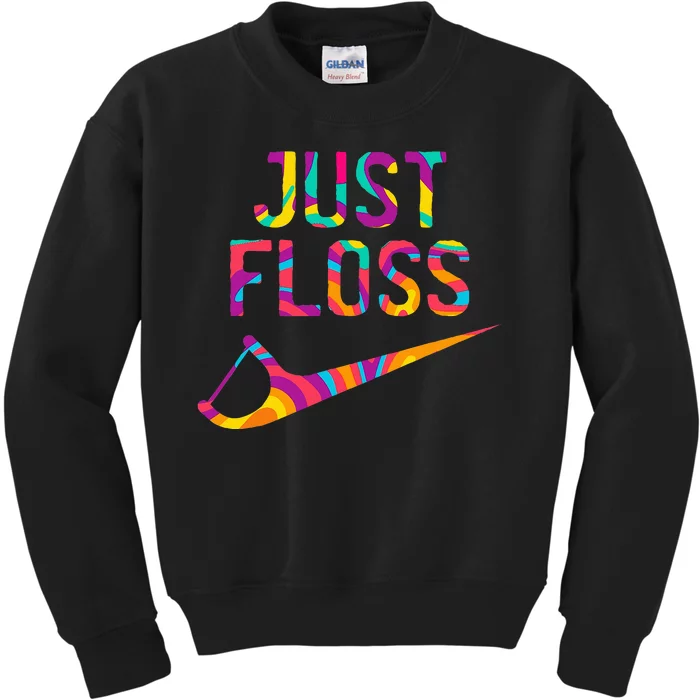 Just Floss Funny Parody Logo Meme Kids Sweatshirt