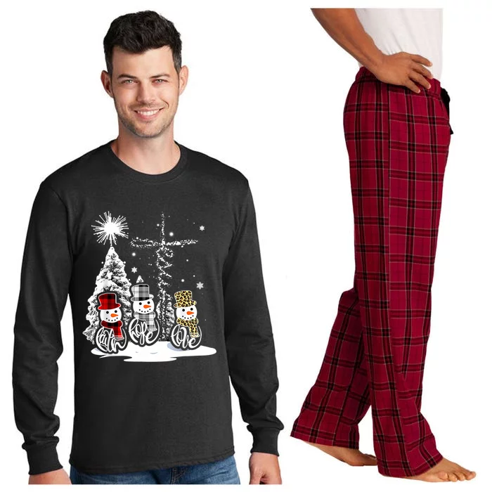 Jesus Faith Hope Love Snowman Christmas Xmas Long Sleeve Pajama Set