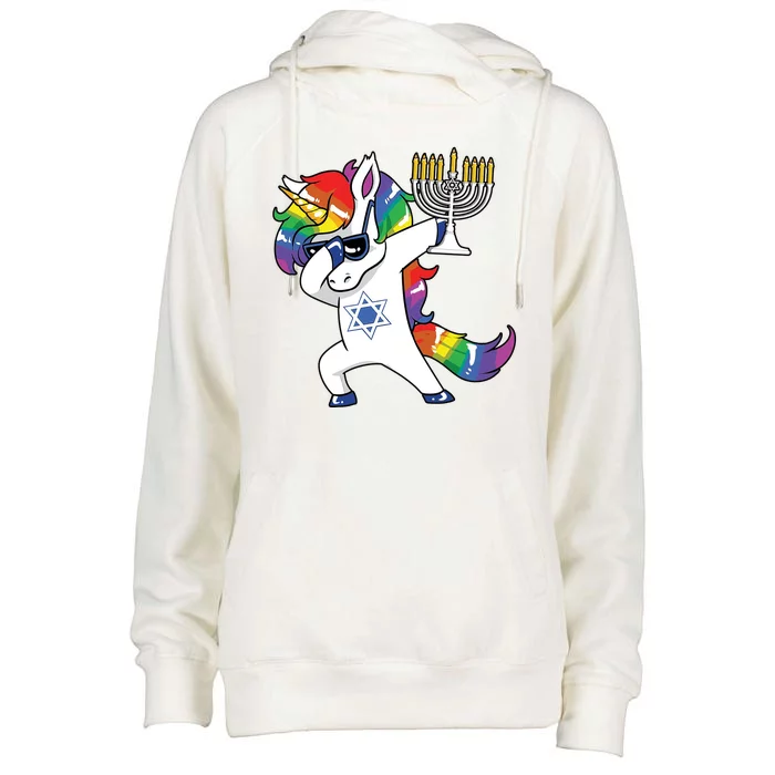 Jewnicorn Funny Hanukkah Unicorn Dabbing Unicorn Womens Funnel Neck Pullover Hood