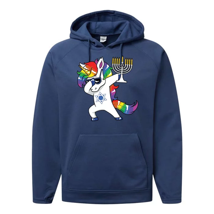 Jewnicorn Funny Hanukkah Unicorn Dabbing Unicorn Performance Fleece Hoodie