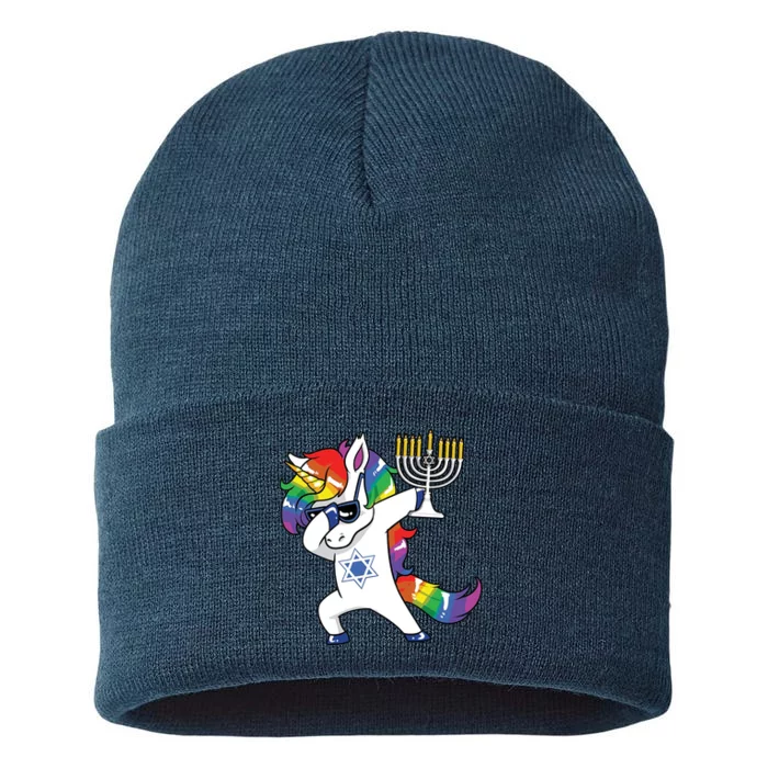 Jewnicorn Funny Hanukkah Unicorn Dabbing Unicorn Sustainable Knit Beanie