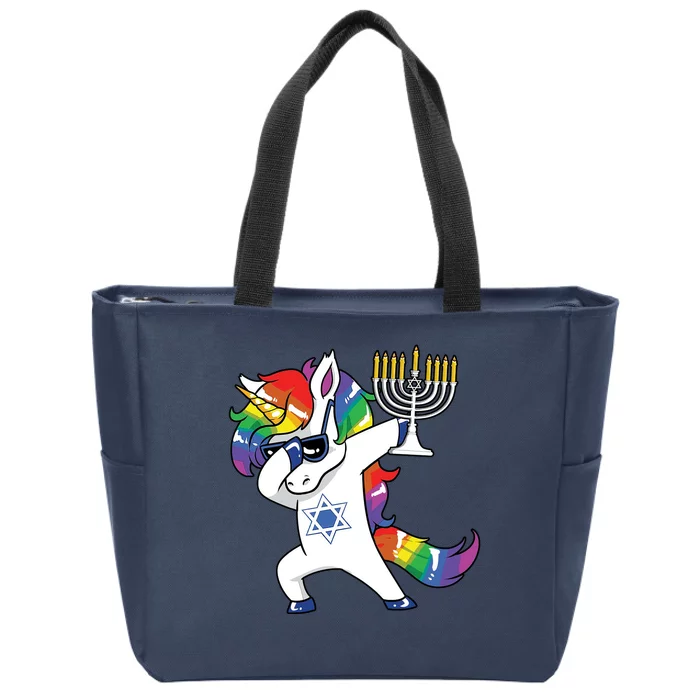 Jewnicorn Funny Hanukkah Unicorn Dabbing Unicorn Zip Tote Bag