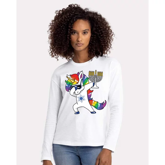 Jewnicorn Funny Hanukkah Unicorn Dabbing Unicorn Womens Cotton Relaxed Long Sleeve T-Shirt