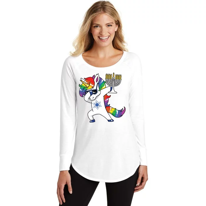 Jewnicorn Funny Hanukkah Unicorn Dabbing Unicorn Women's Perfect Tri Tunic Long Sleeve Shirt