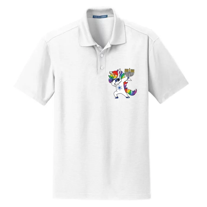 Jewnicorn Funny Hanukkah Unicorn Dabbing Unicorn Dry Zone Grid Performance Polo