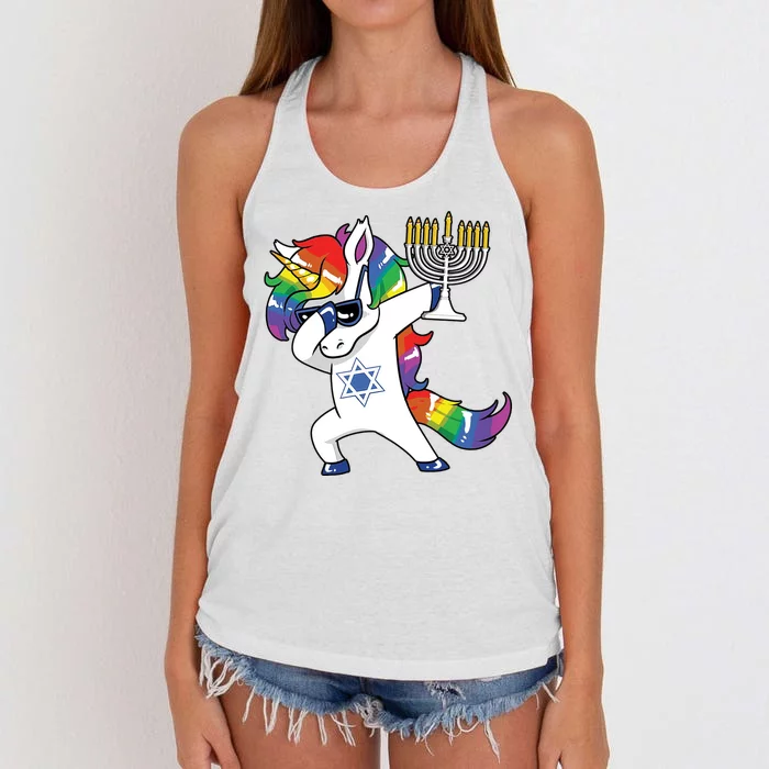 Jewnicorn Funny Hanukkah Unicorn Dabbing Unicorn Women's Knotted Racerback Tank