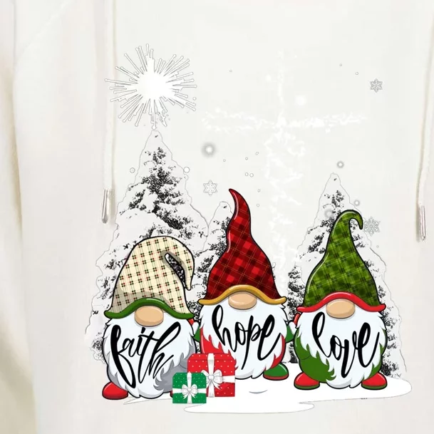 Jesus Faith Hope Love Xmas Christian Gnomes Dandelion Gift Womens Funnel Neck Pullover Hood