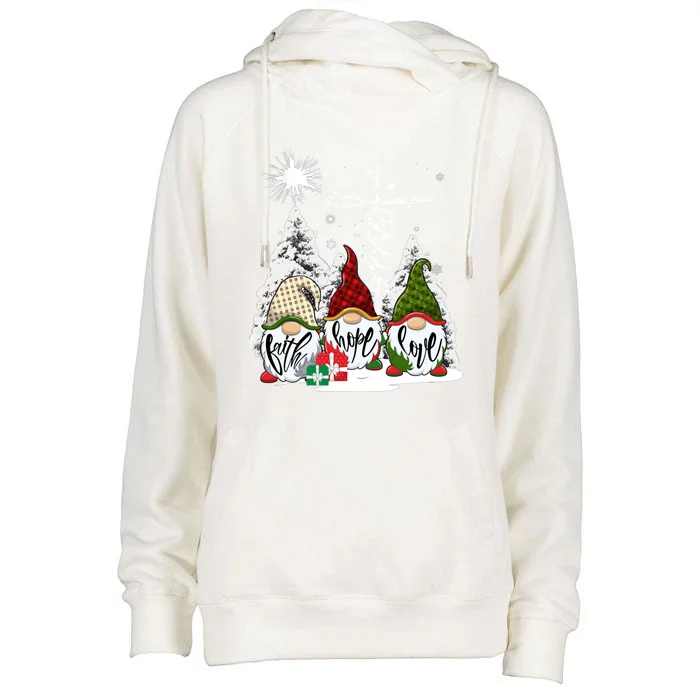 Jesus Faith Hope Love Xmas Christian Gnomes Dandelion Gift Womens Funnel Neck Pullover Hood