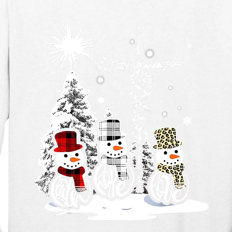 Jesus Faith Hope Love Snowman Funny Xmas For Christian Tall Long Sleeve T-Shirt