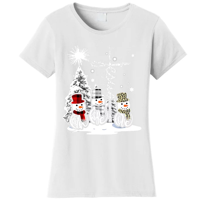 Jesus Faith Hope Love Snowman Funny Xmas For Christian Women's T-Shirt