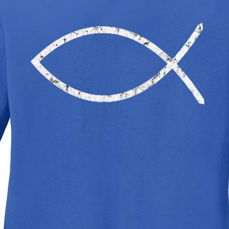 Jesus Fish Ichthy Ichthus Emblem Christian Faith Symbol Ladies Long Sleeve Shirt