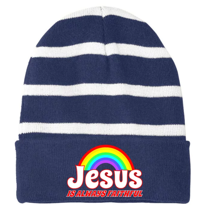 Jesus Faithful Striped Beanie with Solid Band