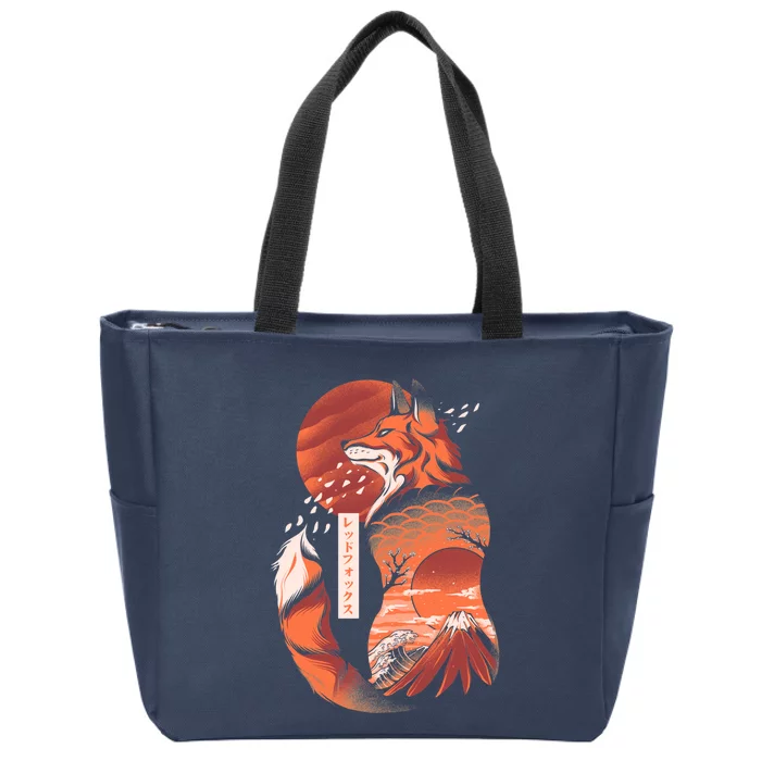 Japanese Fox Zip Tote Bag