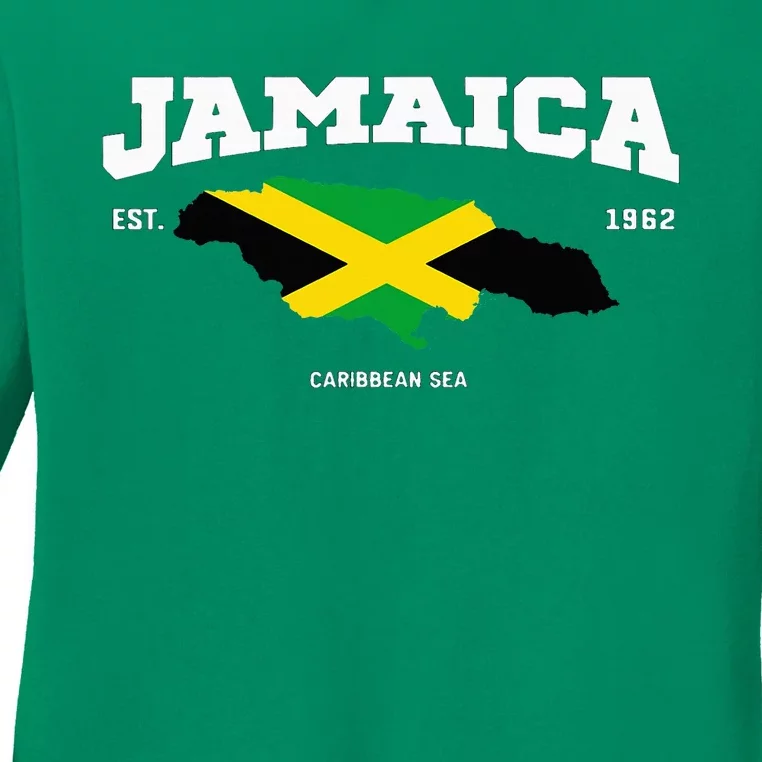 Jamaican Flag Jamaica Map Vacation To Jamaica 2024 Ladies Long Sleeve Shirt