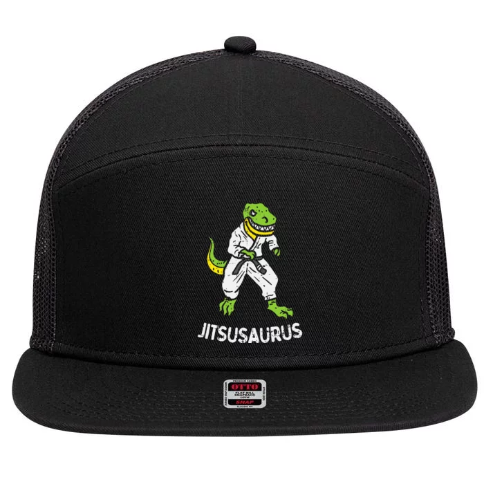 Jitsusaurus Funny Jiu Jitsu Trex Black Belt Martial Art Gift 7 Panel Mesh Trucker Snapback Hat