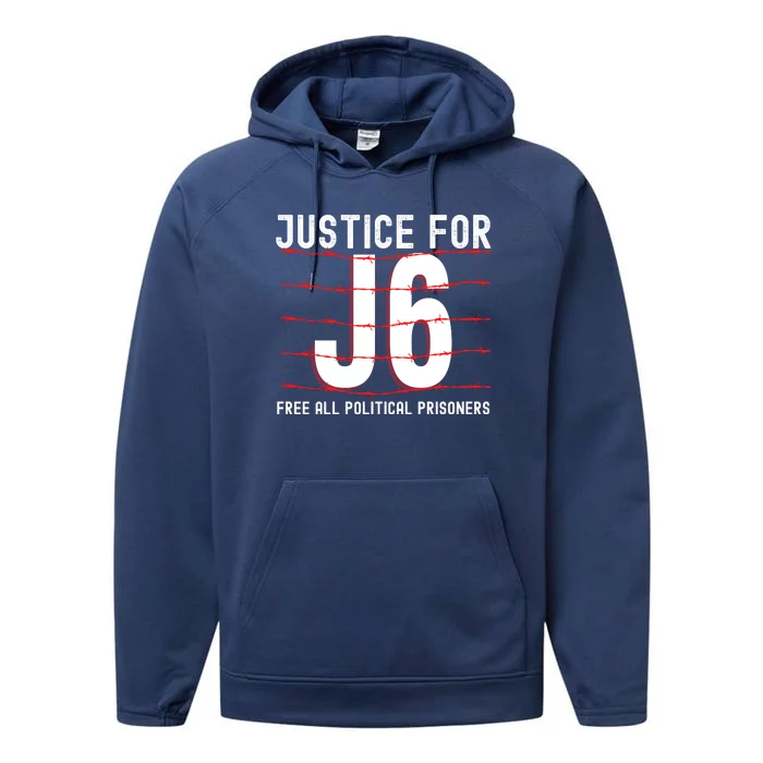 Justice For J6 Conservative Performance Fleece Hoodie