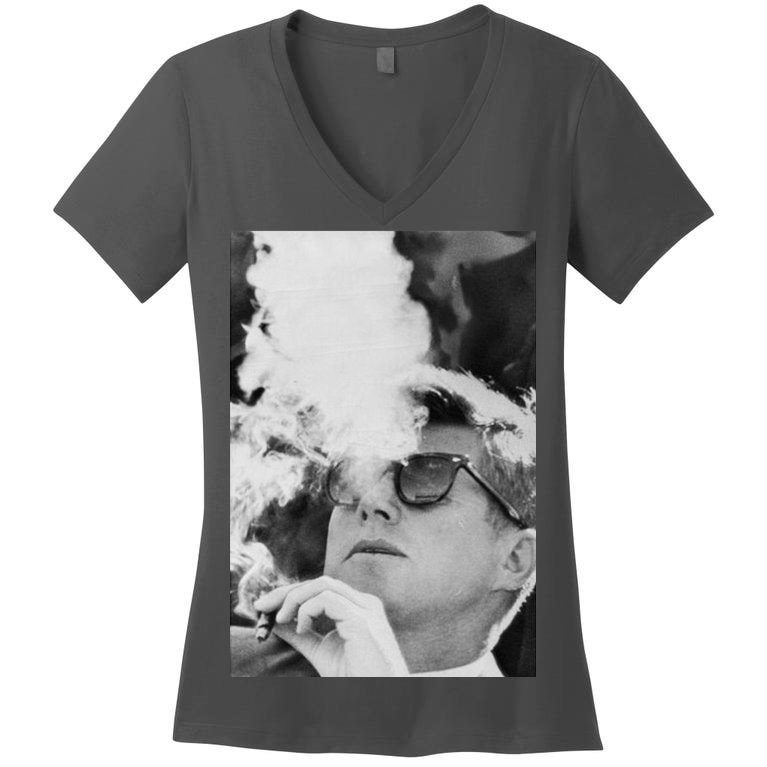 JFK Smoking with Shades John F. Kennedy President Women's V-Neck T-Shirt