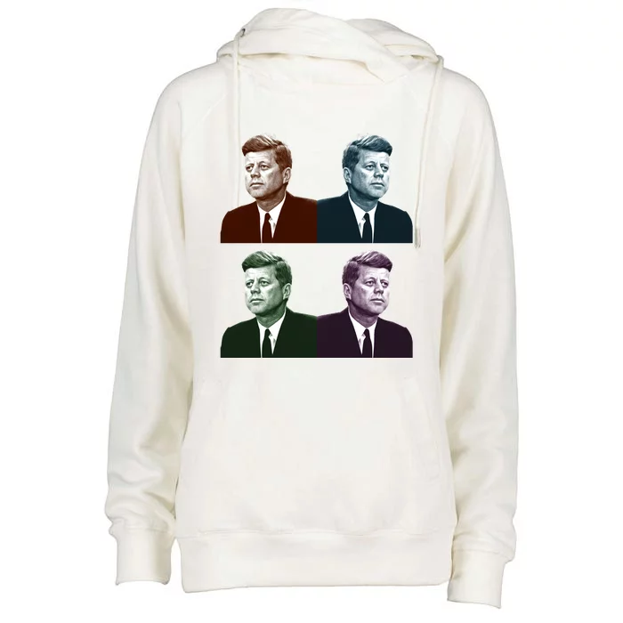 John Fitzgerald Kennedy 35th President Retro Block Portraits Womens Funnel Neck Pullover Hood