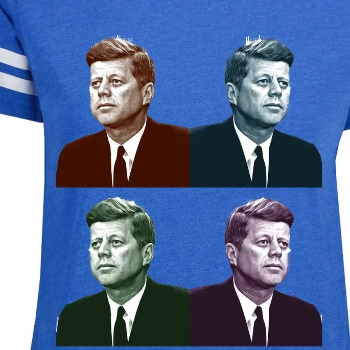 John Fitzgerald Kennedy 35th President Retro Block Portraits Enza Ladies Jersey Football T-Shirt