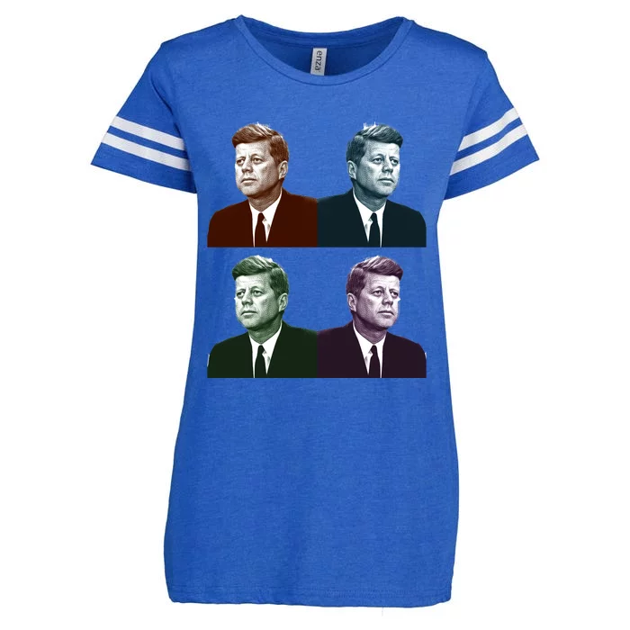 John Fitzgerald Kennedy 35th President Retro Block Portraits Enza Ladies Jersey Football T-Shirt