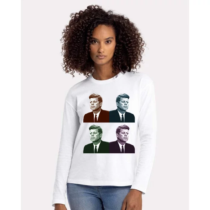 John Fitzgerald Kennedy 35th President Retro Block Portraits Womens Cotton Relaxed Long Sleeve T-Shirt