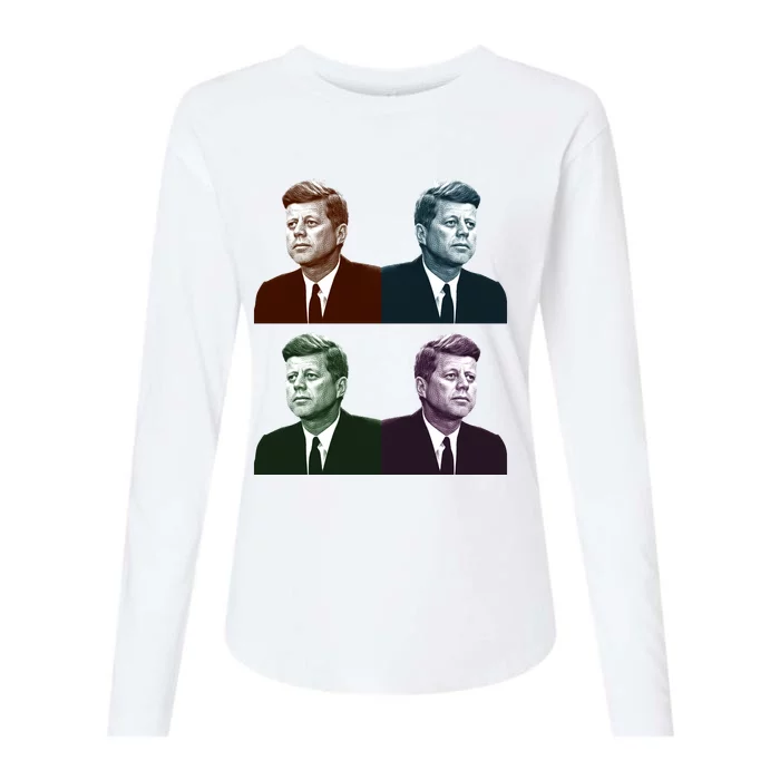 John Fitzgerald Kennedy 35th President Retro Block Portraits Womens Cotton Relaxed Long Sleeve T-Shirt