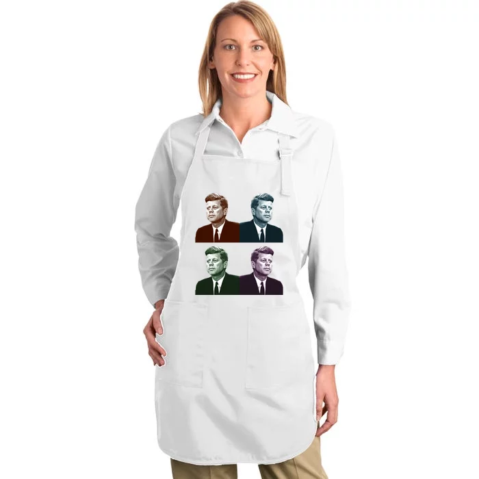 John Fitzgerald Kennedy 35th President Retro Block Portraits Full-Length Apron With Pocket